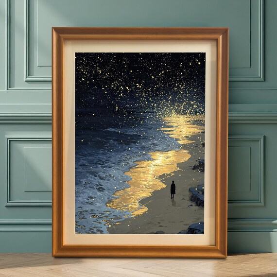 Starry Night Beach Seascape Art Print