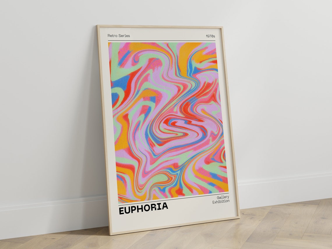 Euphoria Retro 1970s Abstract Swirl Colorful Gallery Art Poster