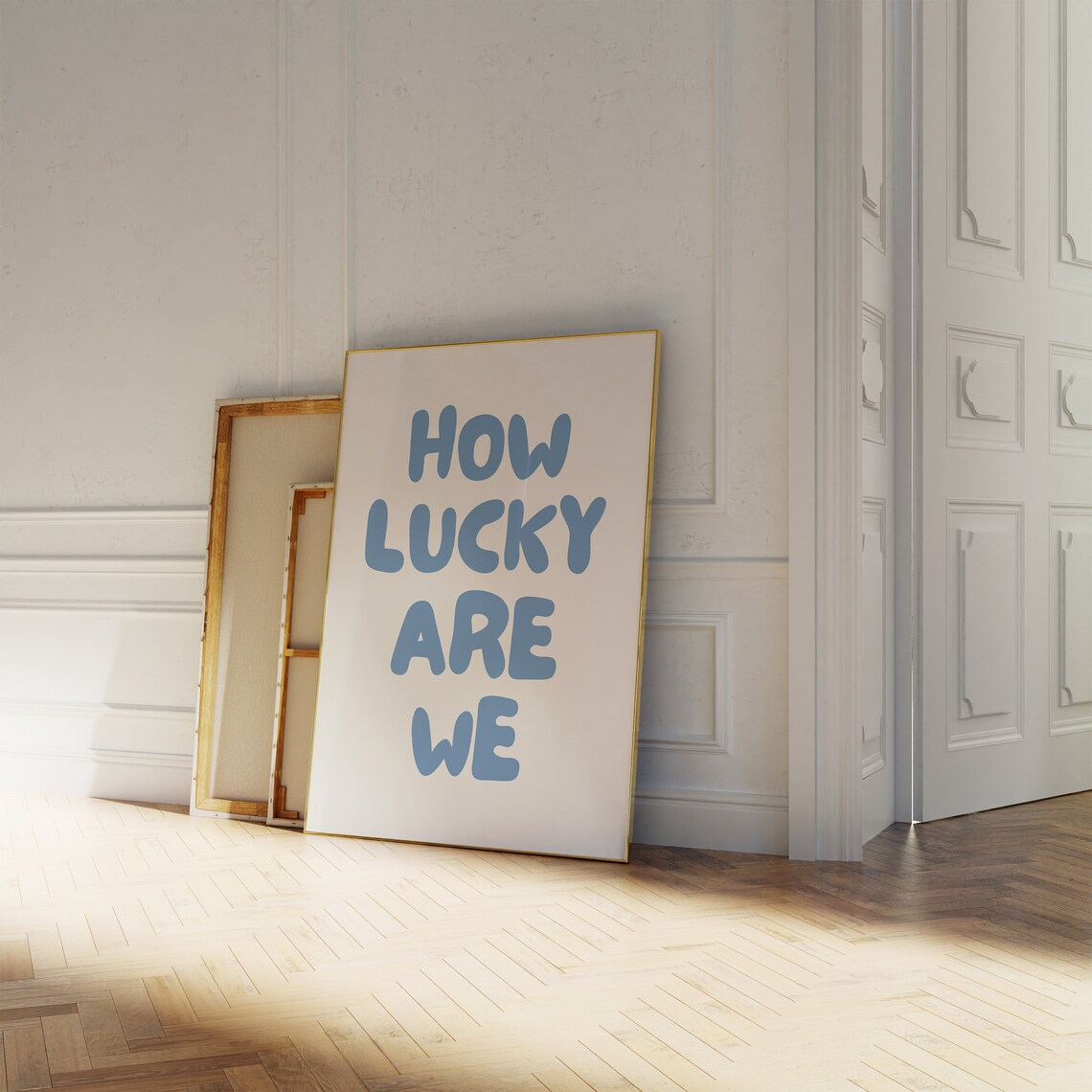 How Lucky Are We Blue Retro Typography Art Print - Image 3