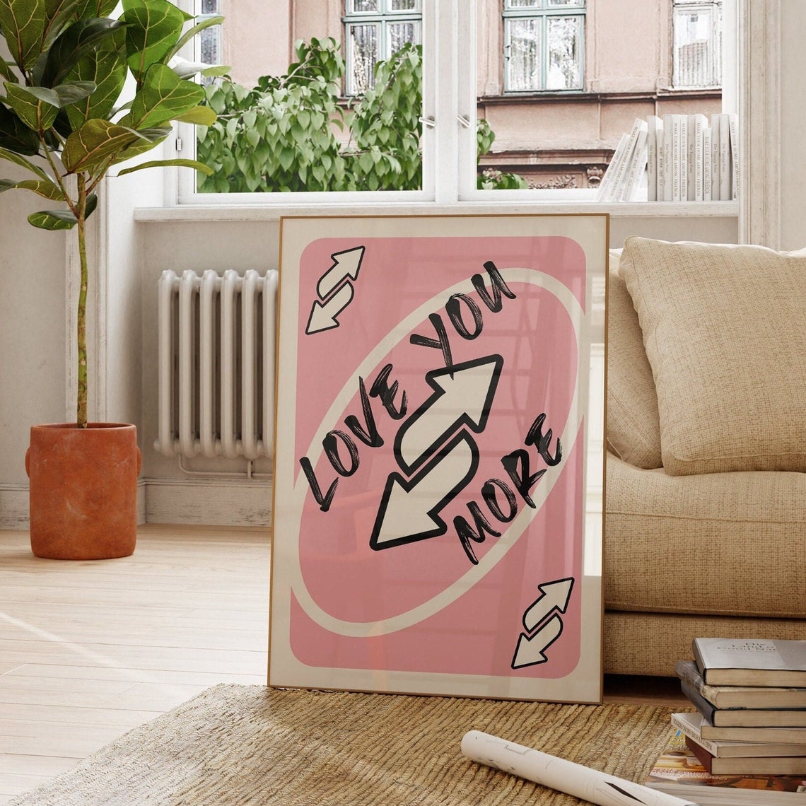 Love You More Pink Retro Reverse Playing Card Quote Wall Art - Image 2