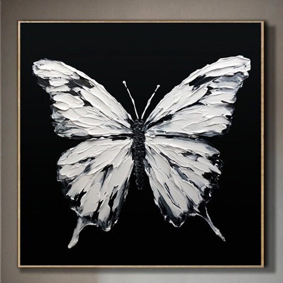 Black And White Butterfly Painting Original Abstract 3d Texture Butterfly Oil Painting Butterfly Art Black And White Wall Art Home Decor