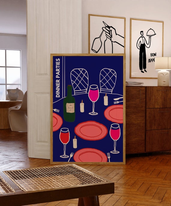 Dinner Party Poster Happy Hour Wall Art Print Bar Cart Art Bar Cart Accessories Hosting Poster Trendy Drinks Print Trendy Kitchen Print