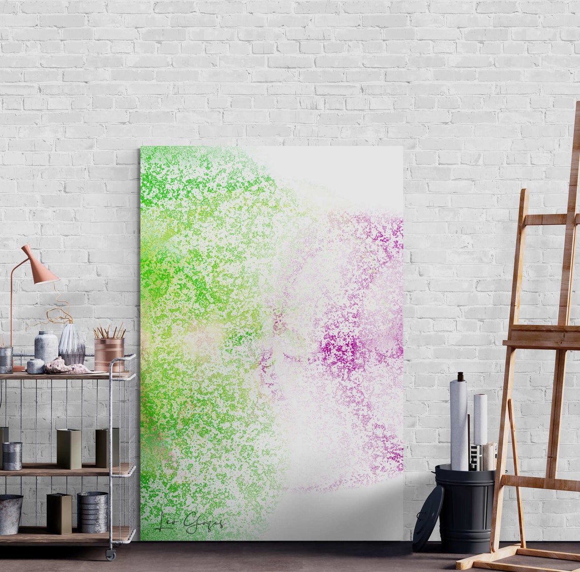 Lime Green and Magenta Stippled Abstract Color Field Art Print - Image 3
