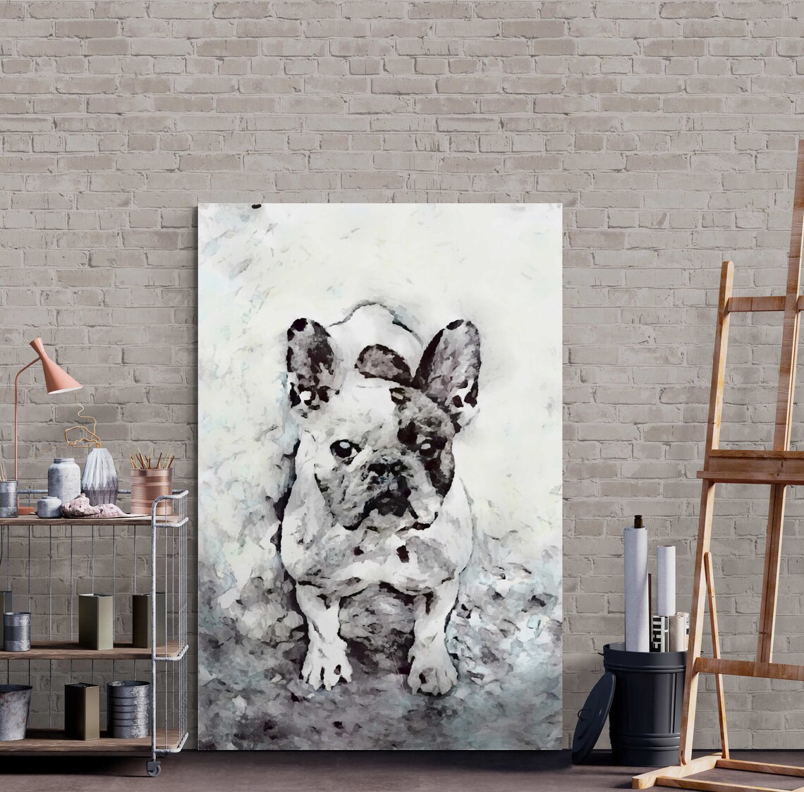 Black White French Bulldog Cute Watercolor Dog Sketch Art Poster - Image 7