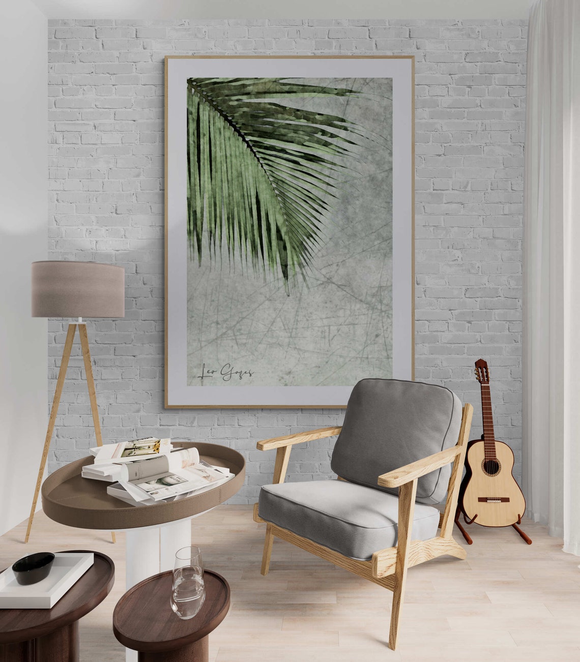Green Palm Frond Botanical Study on a Textured Gray Art Print - Image 3