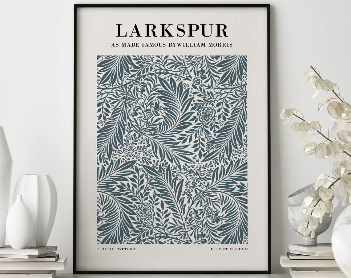 William Morris Larkspur Botanical Pattern Navy Blue Classic Poster