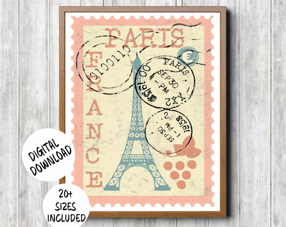 Retro Paris Travel Poster Paris Theme Pastel Nursery Art French Teacher Gift Preppy Room Decor Teen Girl Soft Girl Aesthetic France