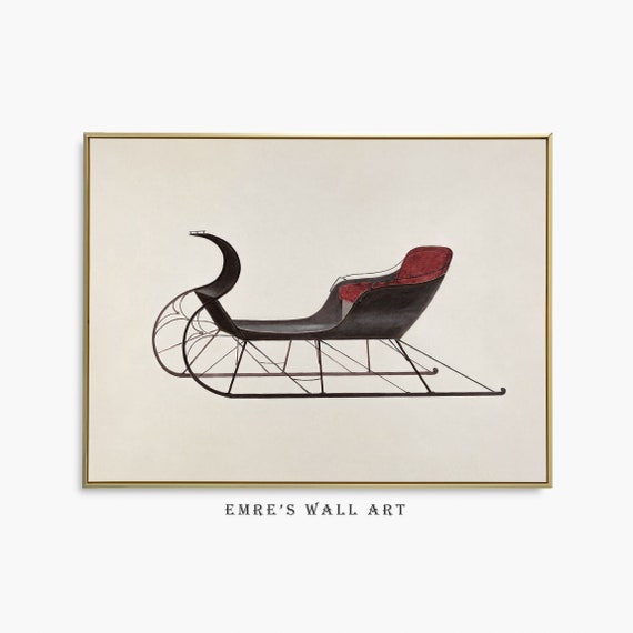 Vintage Sleigh Christmas Wall Decor, Neutral Print
