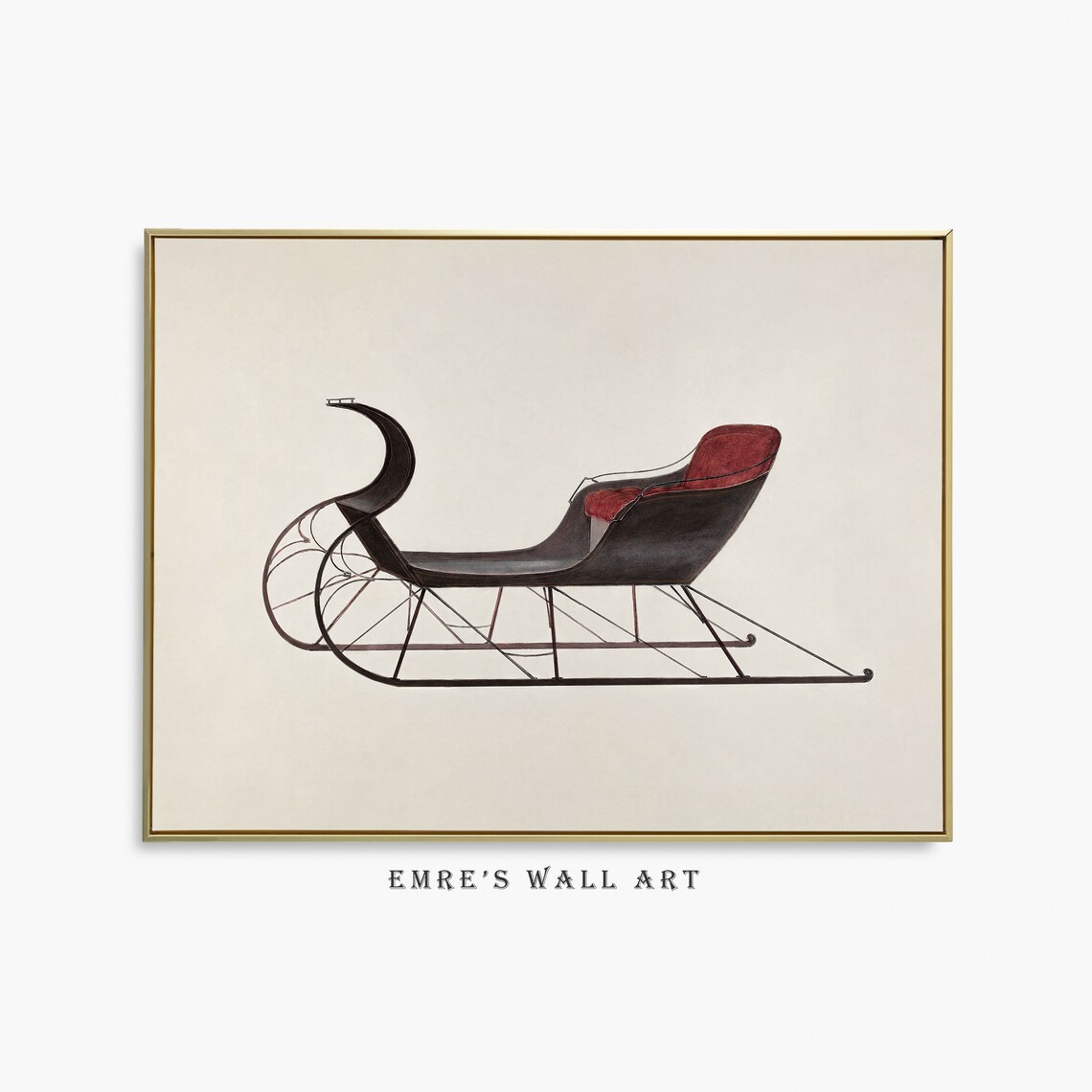 Vintage Sleigh Christmas Wall Decor, Neutral Print