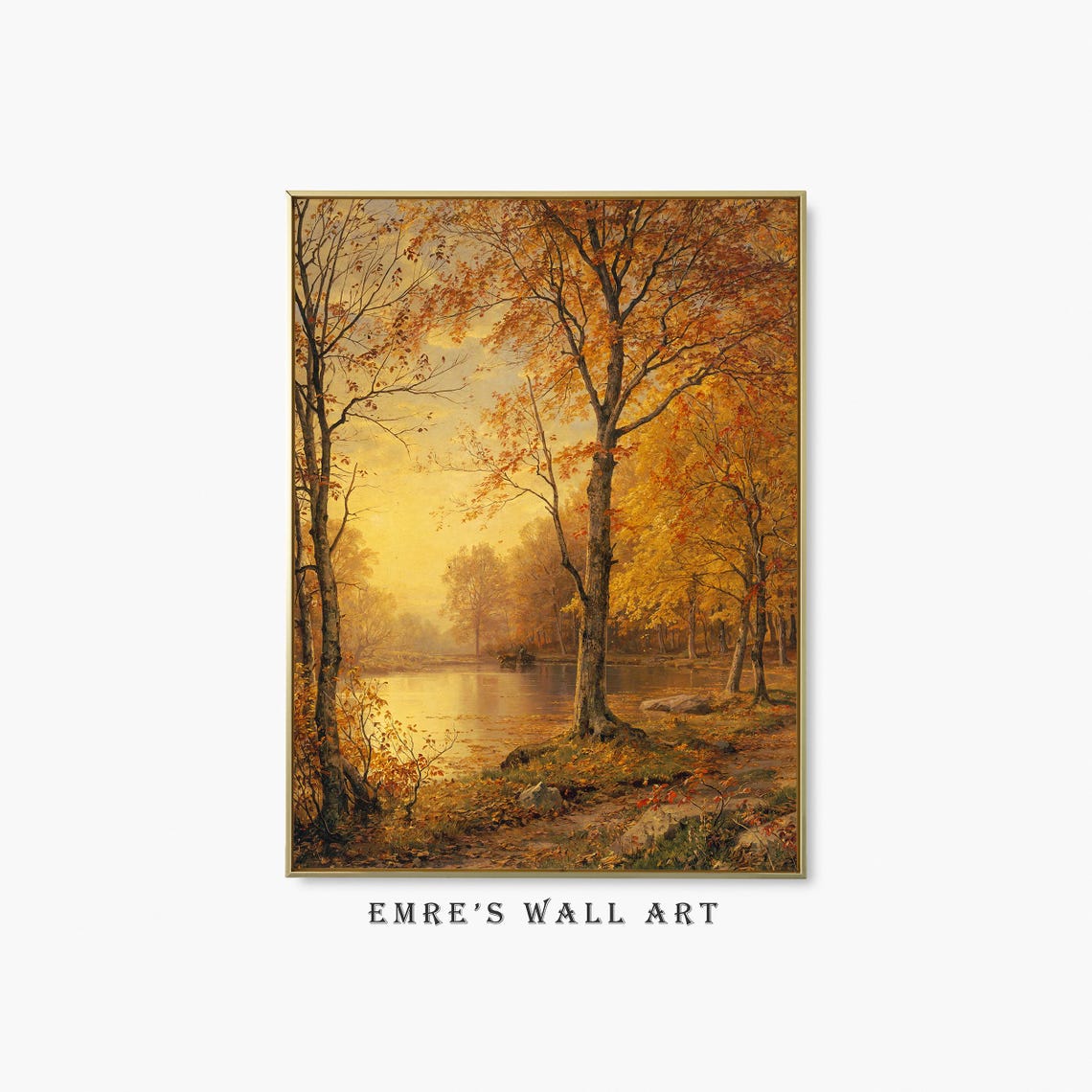 Golden Autumn Trees Framing Sunlit Lake Vintage Fall Lakeside Poster