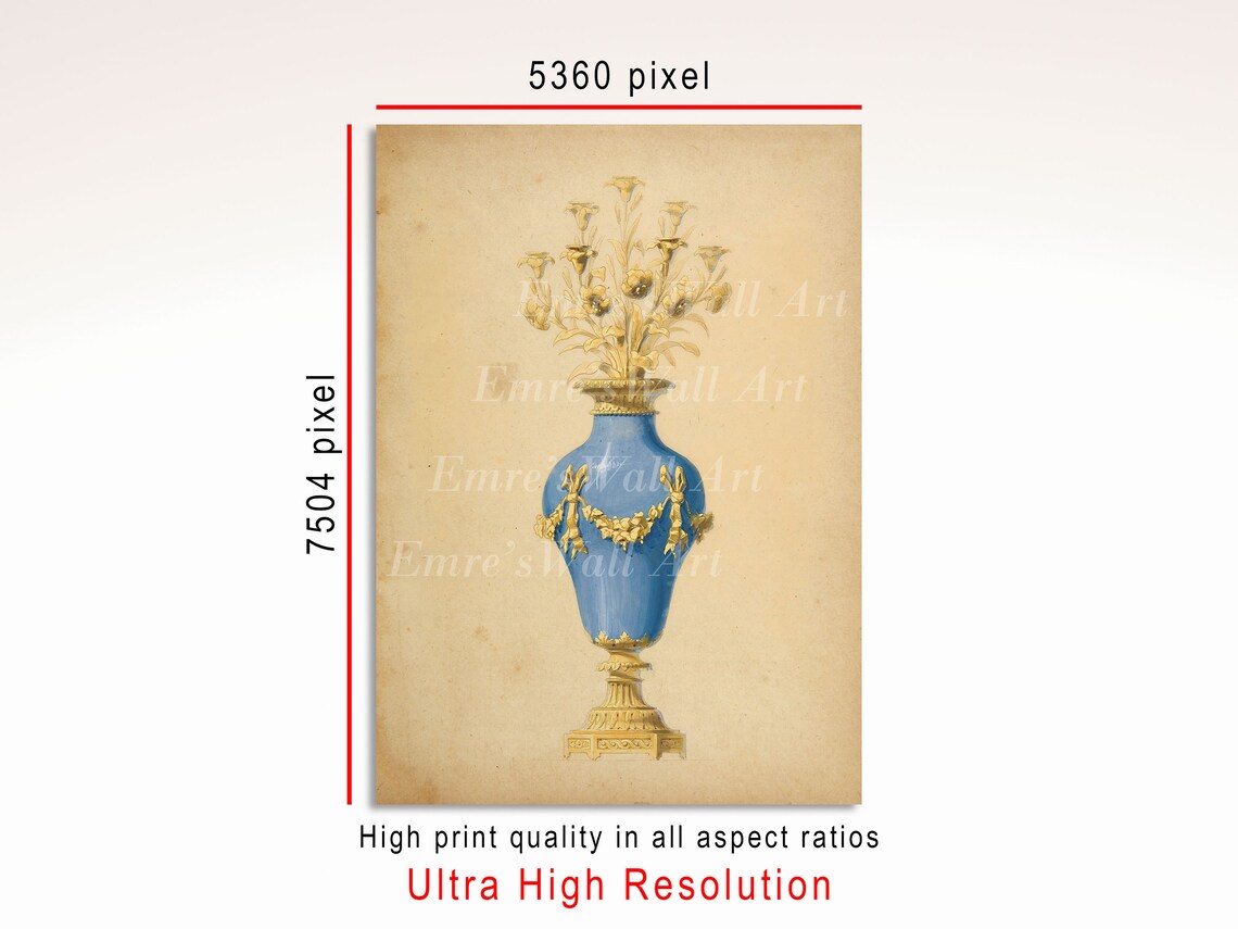 Blue and Gold Porcelain Urn Vintage Botanical Still Life Art Poster - Image 3