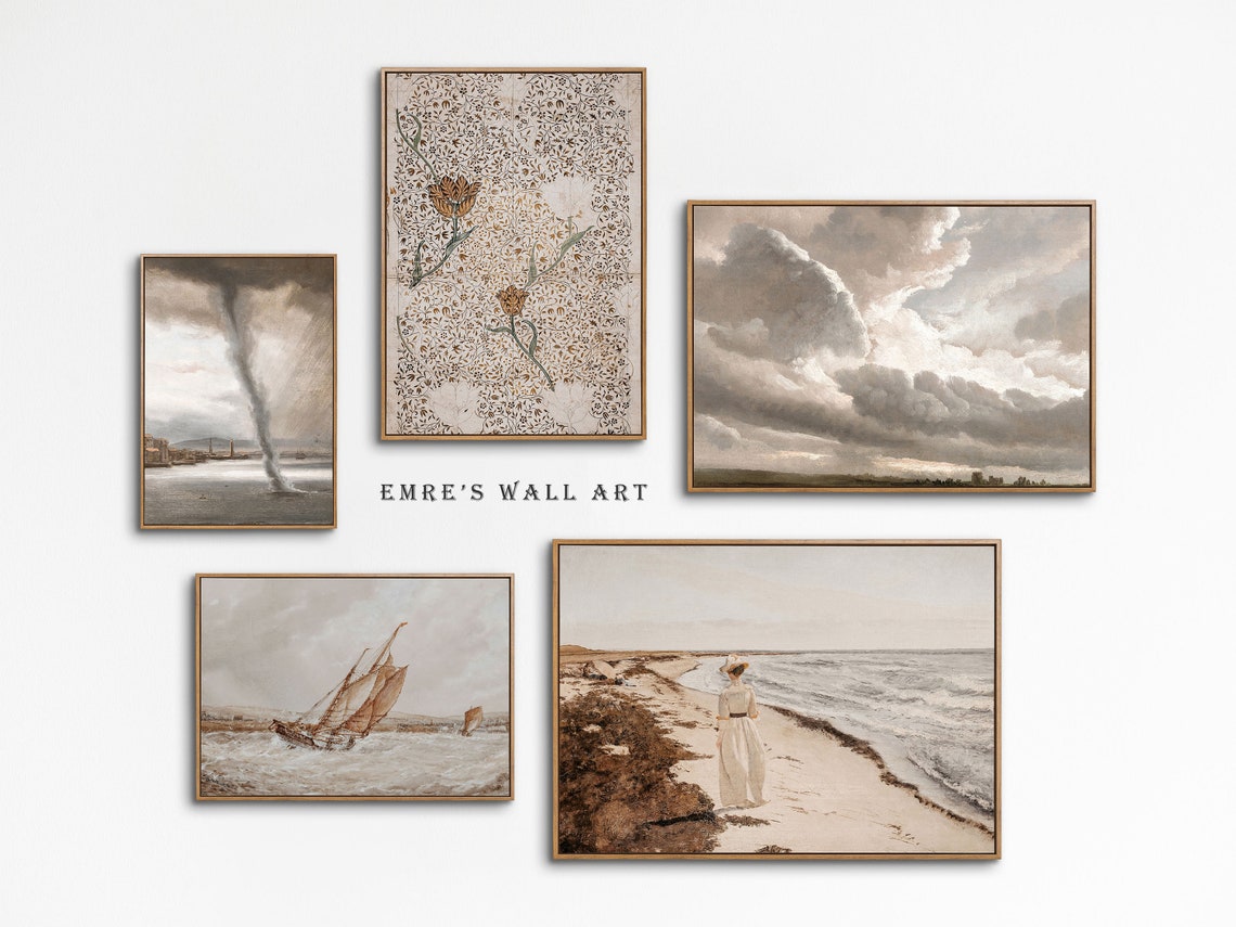 Vintage Mixed Gallery Set Skyscape Sailboat Botanical Wall Poster - Image 2