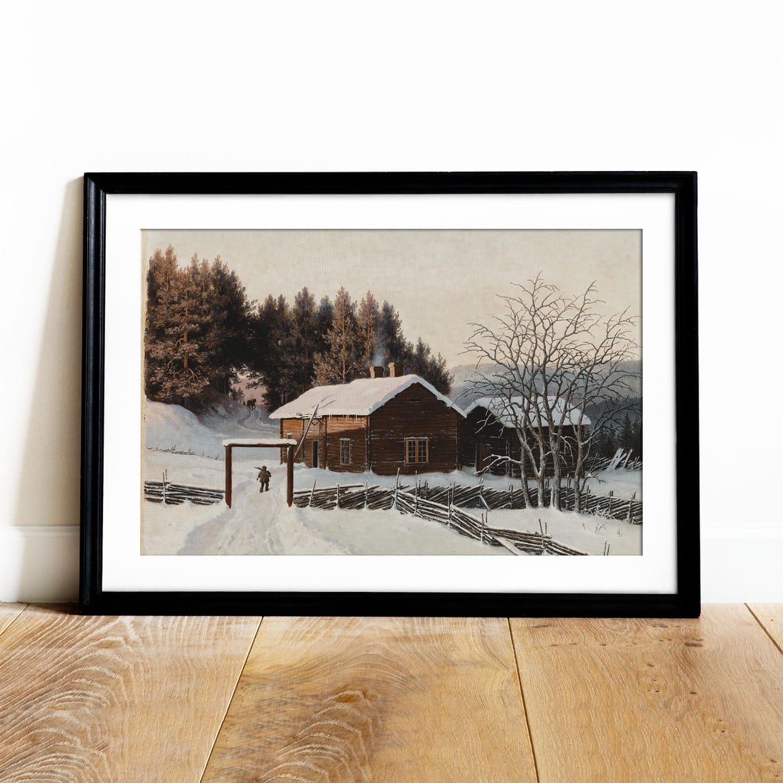Winter Landscape Oil Painting Vintage Holiday Wall Art Country Farmhouse Winter Print Christmas Gallery Wall Decor - Image 4