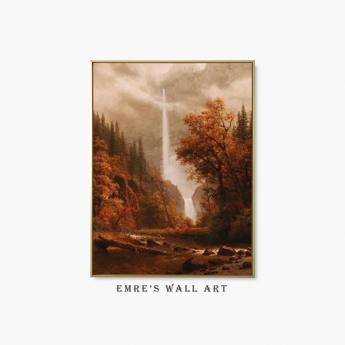Moody Autumn Landscape Waterfall Art Print