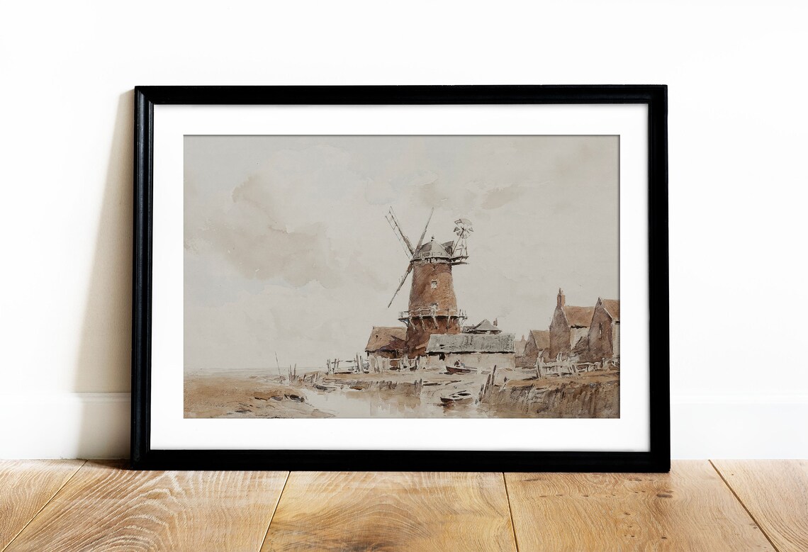 Vintage Windmill Print, Farmhouse Country Landscape - Image 4