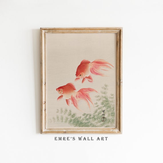 Gold Fish Vintage Sketch Art Print, Sea Life