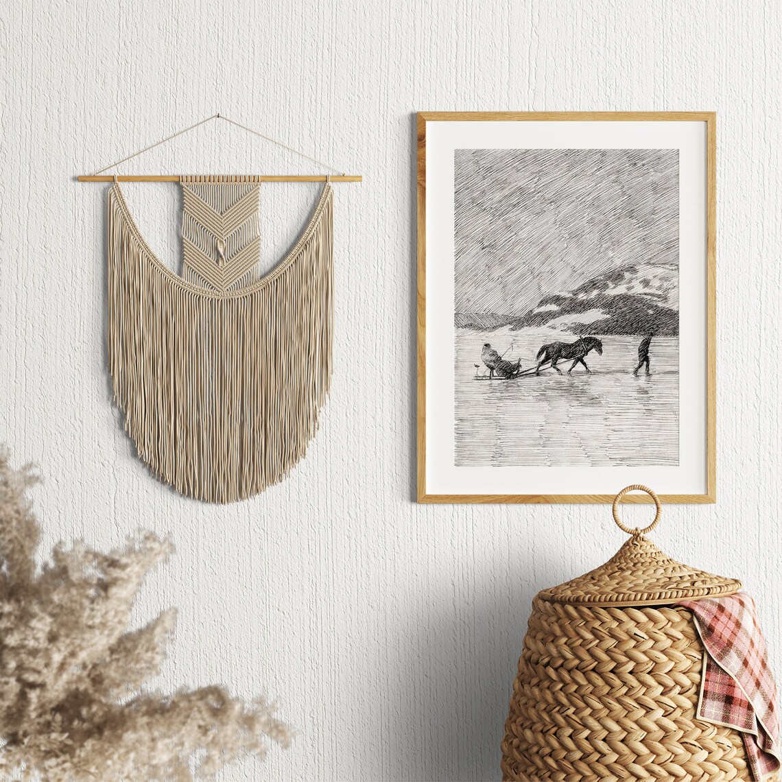 Horse Drawn Sled Crossing Winter Ice Pen Ink Sketch Fine Poster - Image 2