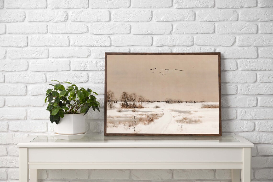 Vintage Winter Landscape Art Print, Rustic Farmhouse - Image 2