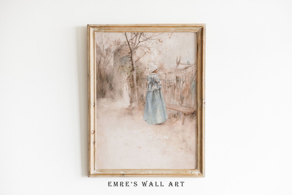 French Country Garden Vintage Painting Fall Landscape Print Soft Woman Print Vintage Neutral Woman Portrait Bathroom Neutral Wall Art - Image 2
