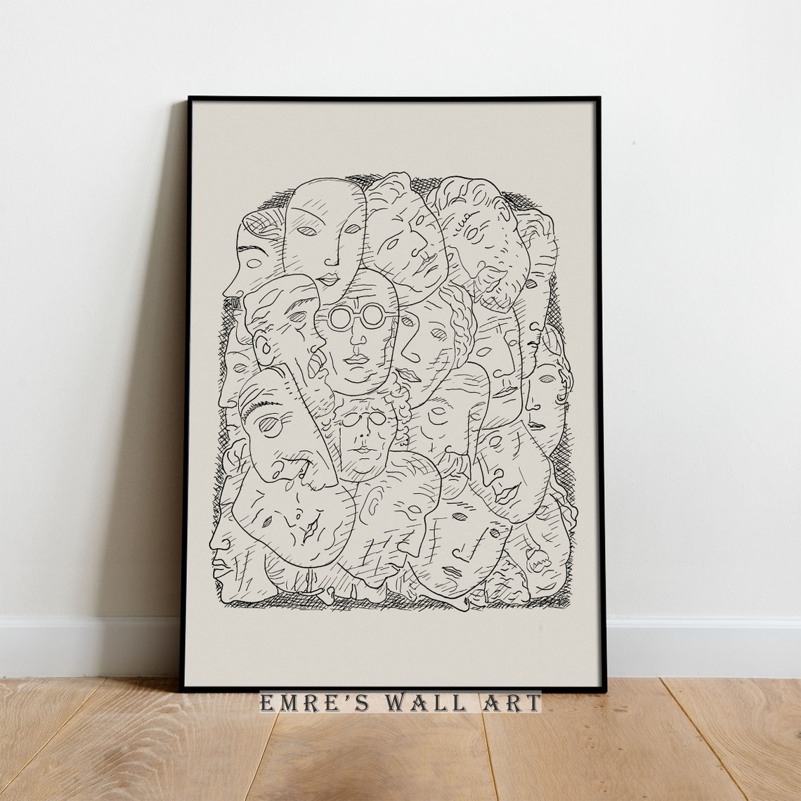 Overlapping Faces Line Drawing Vintage Abstract Sketch Art Poster - Image 4