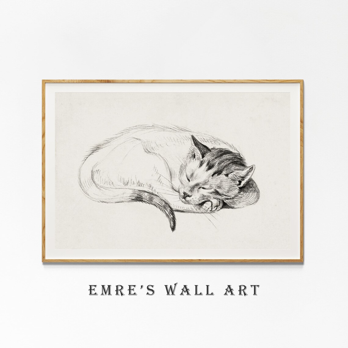 Sleeping Cat Vintage Sketch Art Print, Antique Pet - Image 4
