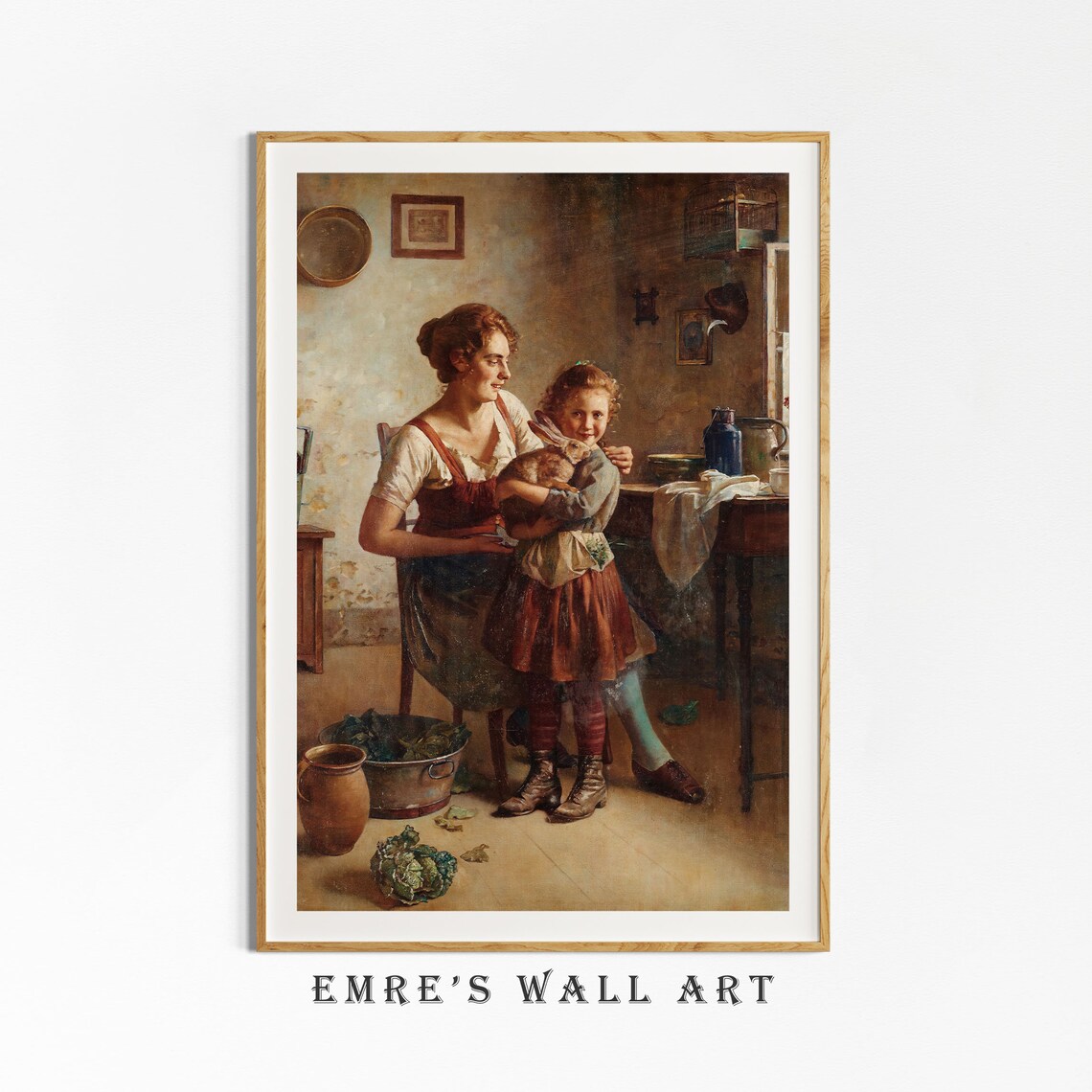 Mother and Daughter Oil Painting, Vintage Nursery Art Print - Image 4