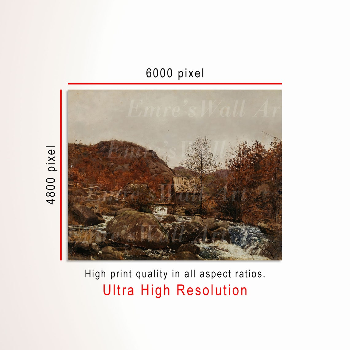 Autumn River Rapids Rustic Cabin Vintage Fall Landscape Poster - Image 3