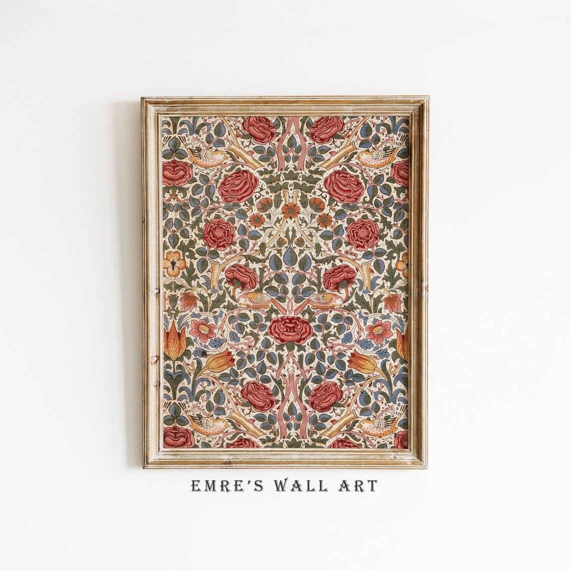 Vintage Floral Textile Print, Modern Farmhouse Decor