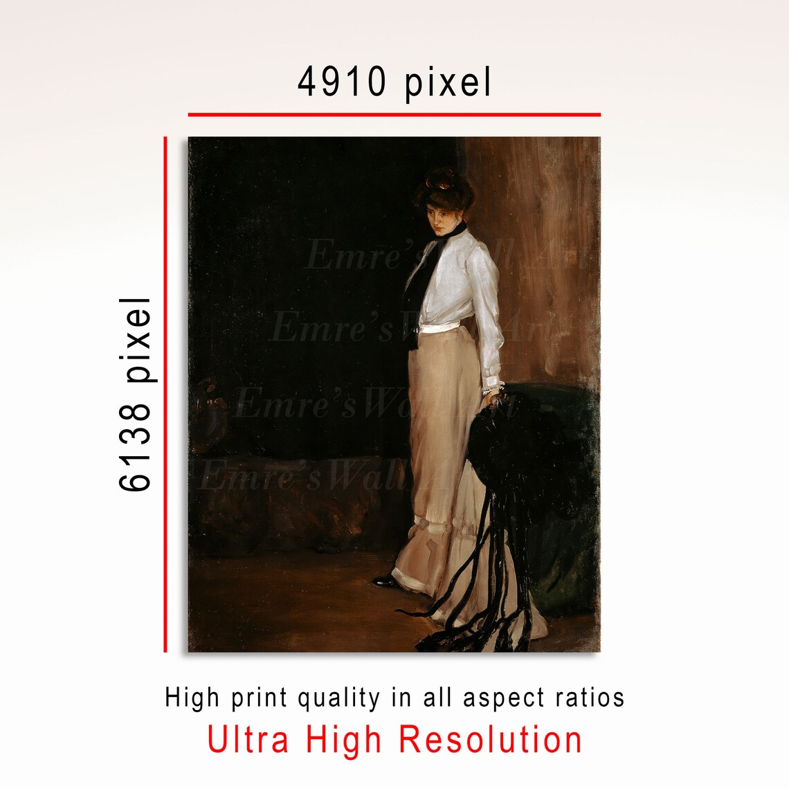 Moody Vintage Woman Oil Portrait White Blouse Dark Background Poster - Image 3