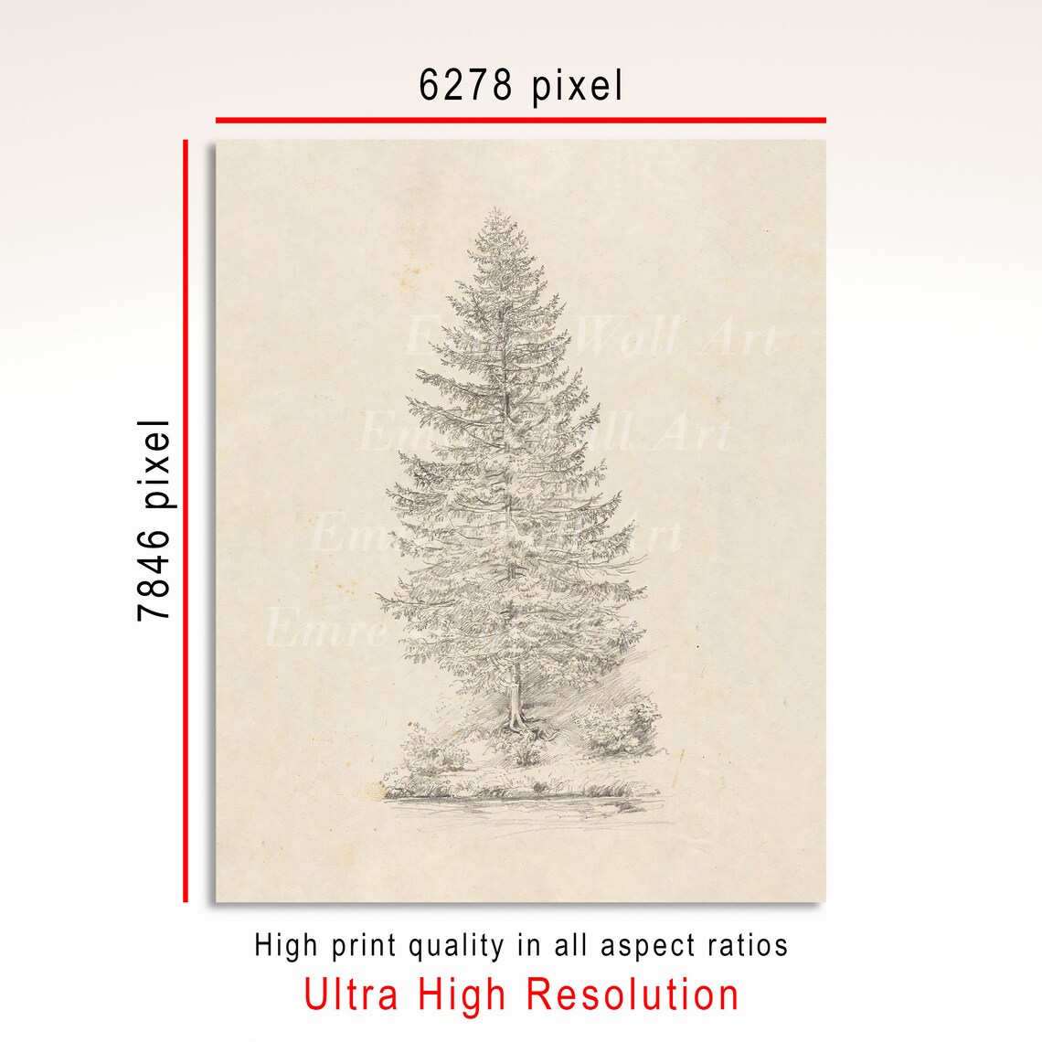 Vintage Tree Sketch Art Print, Rustic Farmhouse Decor - Image 3