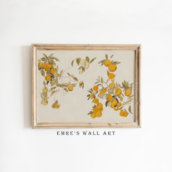 Vintage Orange Tree Branches Watercolor Citrus Botanical Kitchen Poster