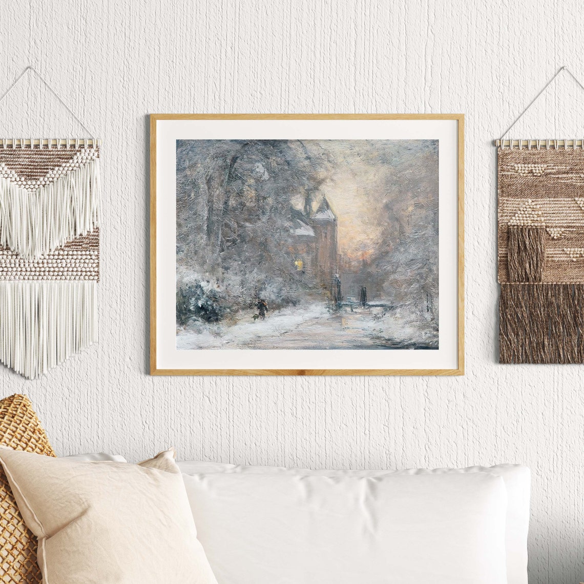 Winter Chateau Snowy Manor House Impressionist Oil Art Poster - Image 2