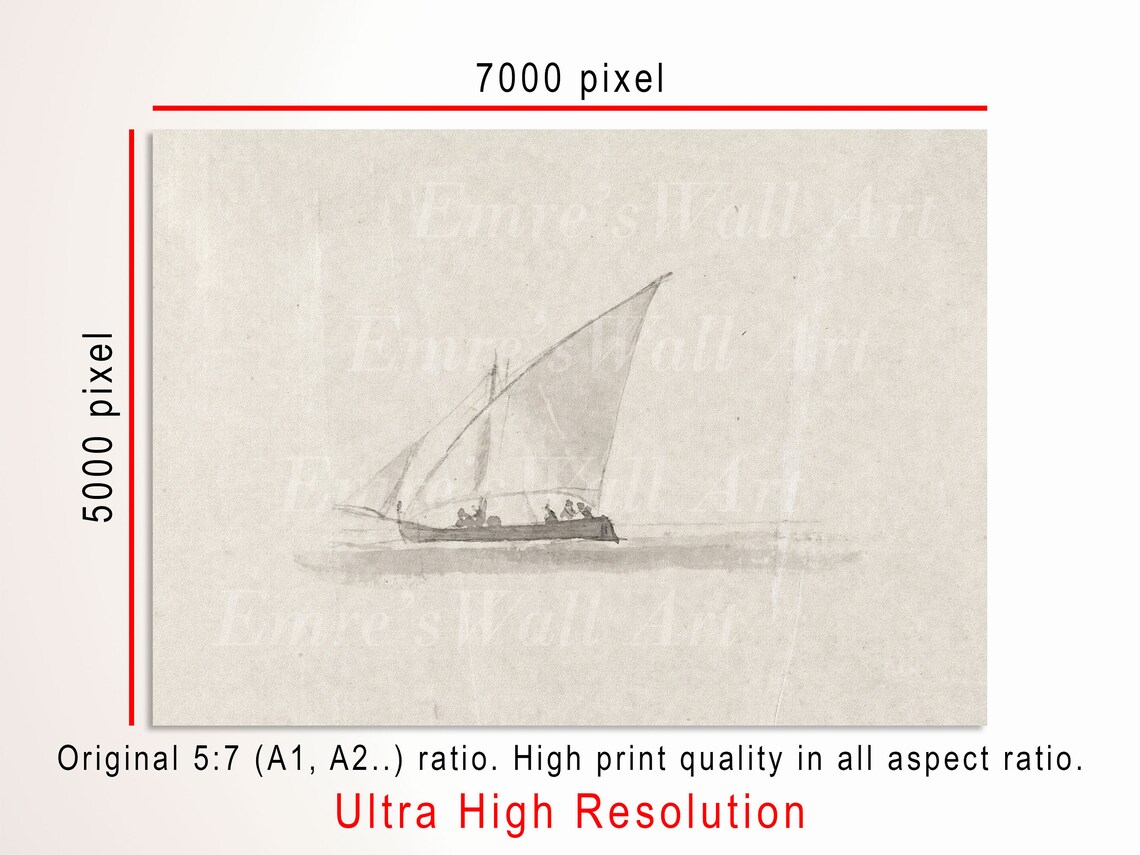 Vintage Sailboat Sketch Art Print, Antique Drawing - Image 3