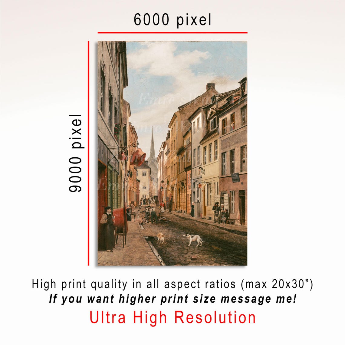 Antique Street Scene Painting Vintage Urban Art Print Old Town Wall Art Vintage Neighbourhood Painting Decor - Image 3
