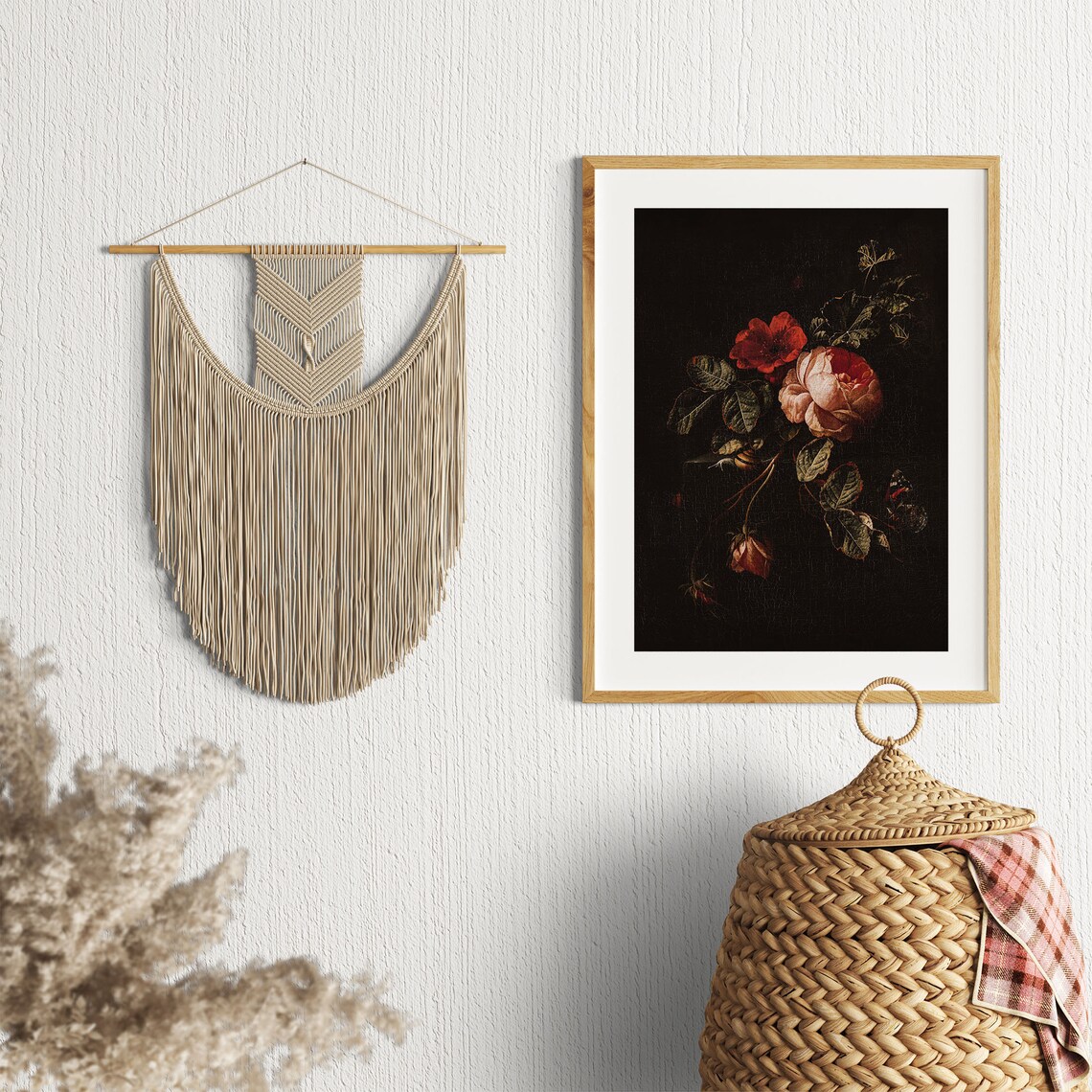 Moody Dark Roses Still Life Oil Painting Red Poppy Black Art Poster - Image 2