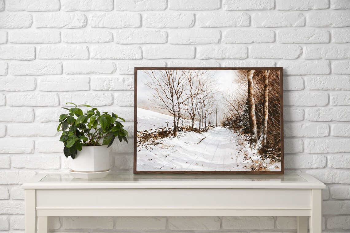 Snow Covered Country Lane Winter Trees Vintage Landscape Poster - Image 2
