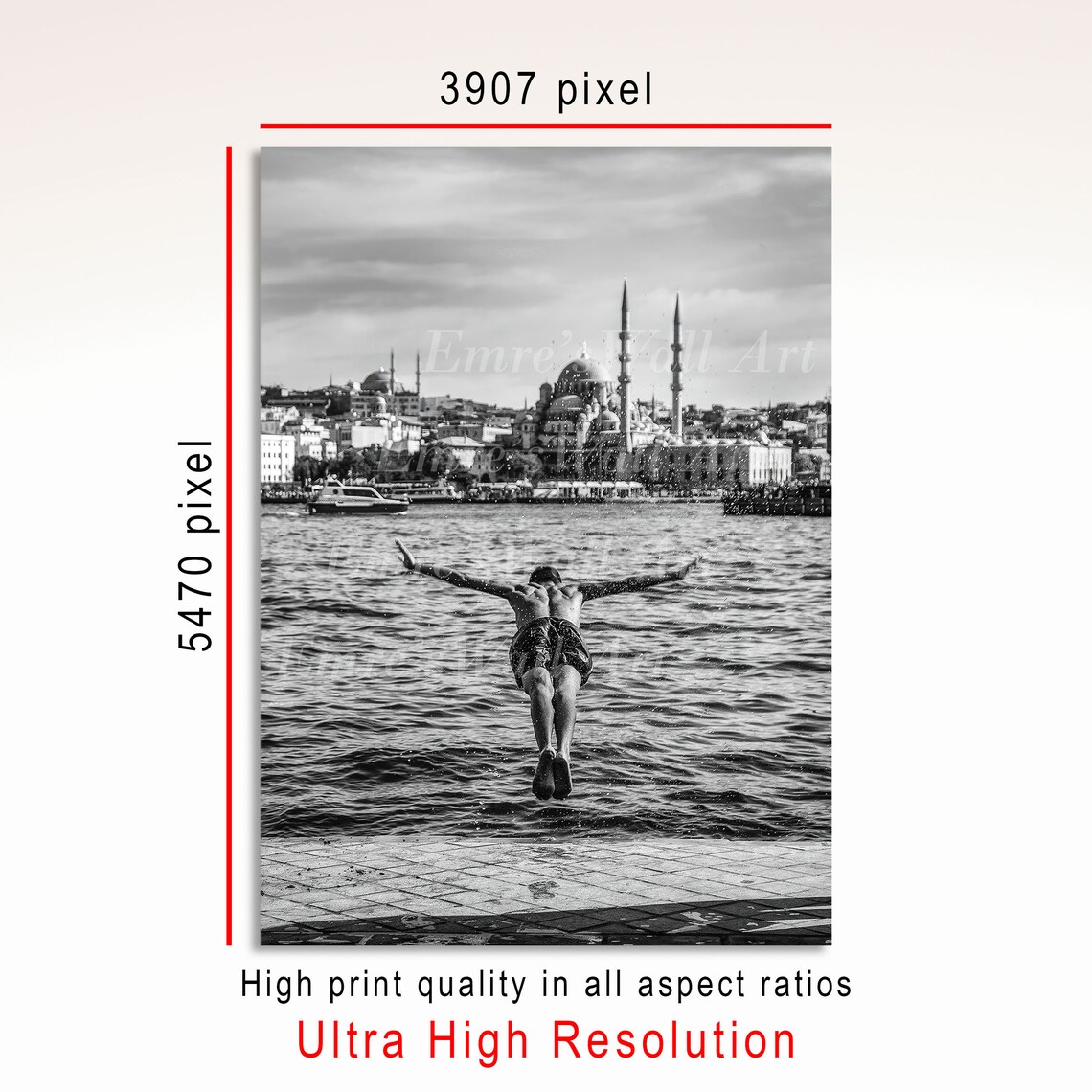 Jump Into The Sea Swimmer Photo Print, Monochrome - Image 3