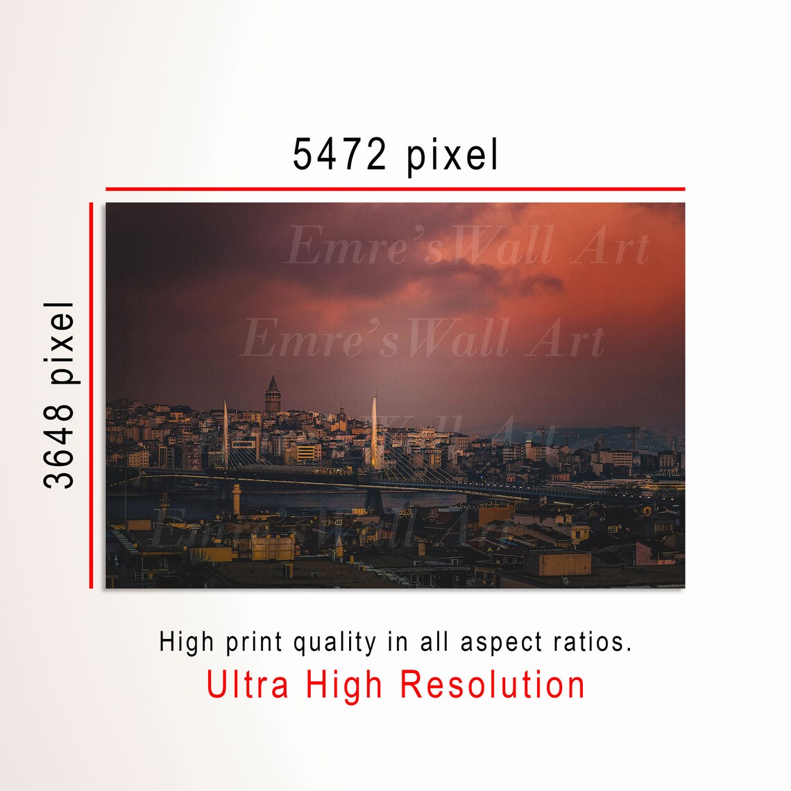 Moody Istanbul City View Art Print, Modern Cityscape - Image 3