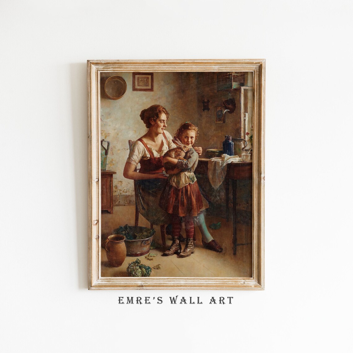 Mother and Daughter Oil Painting, Vintage Nursery Art Print - Image 2