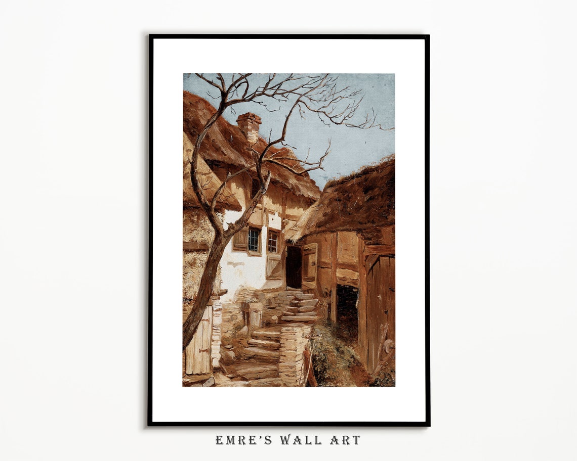 Old Thatched Roof Stone Cottage Rustic European Village Poster - Image 2