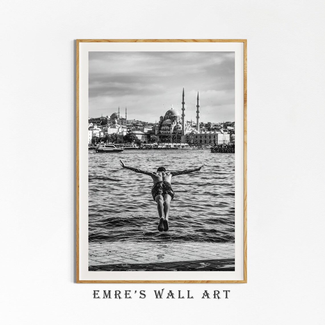 Jump Into The Sea Swimmer Photo Print, Monochrome - Image 2