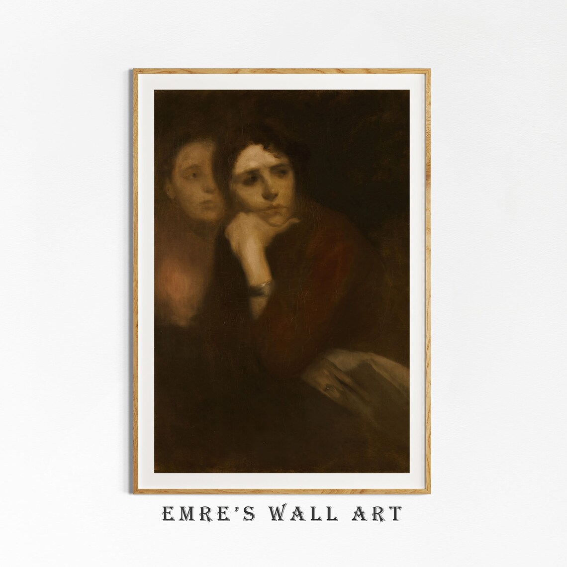 Dark Moody Oil Portrait Two Women Chiaroscuro Symbolist Style Art Poster - Image 4