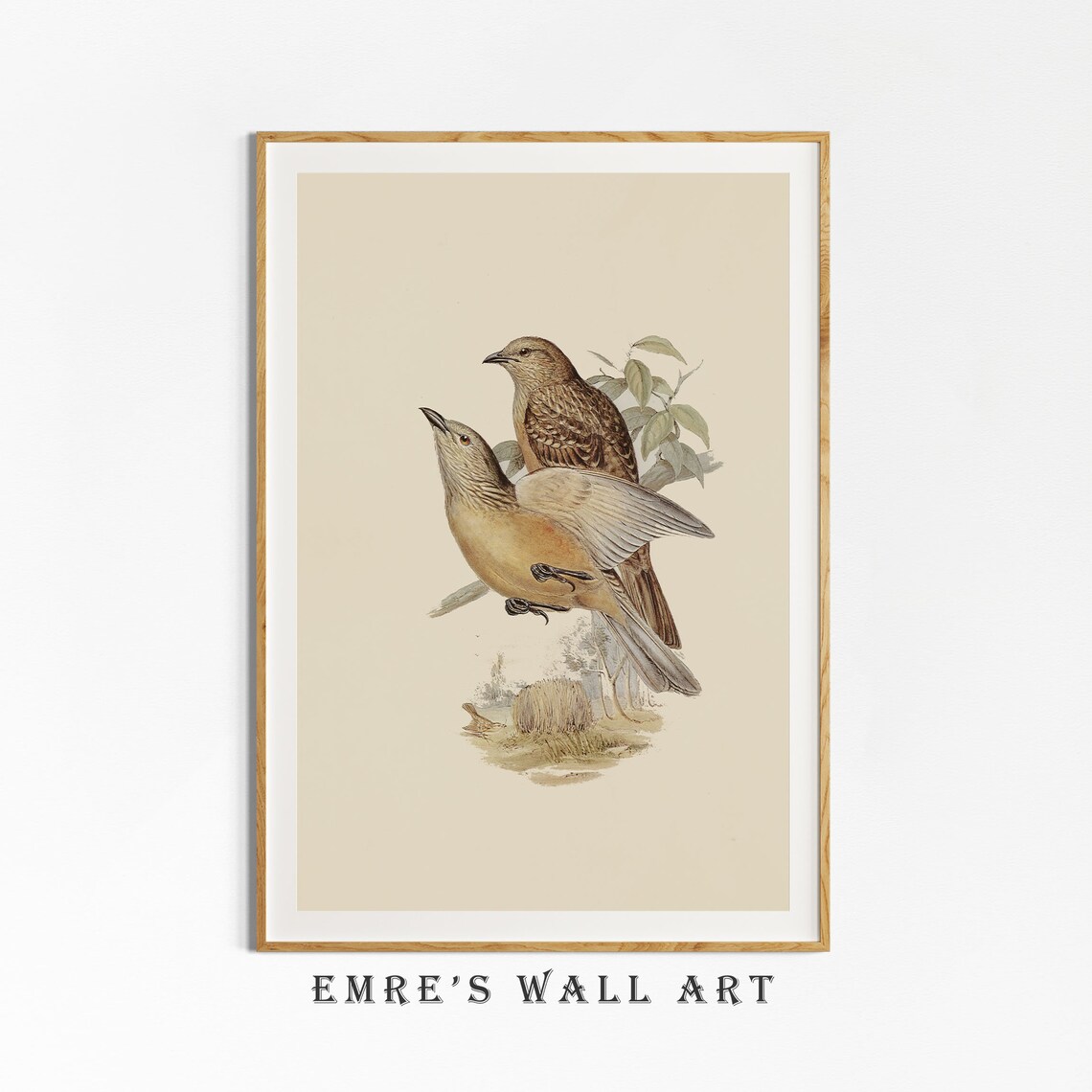 Vintage Rustic Birds Art Print, Neutral Brown Decor - Image 2