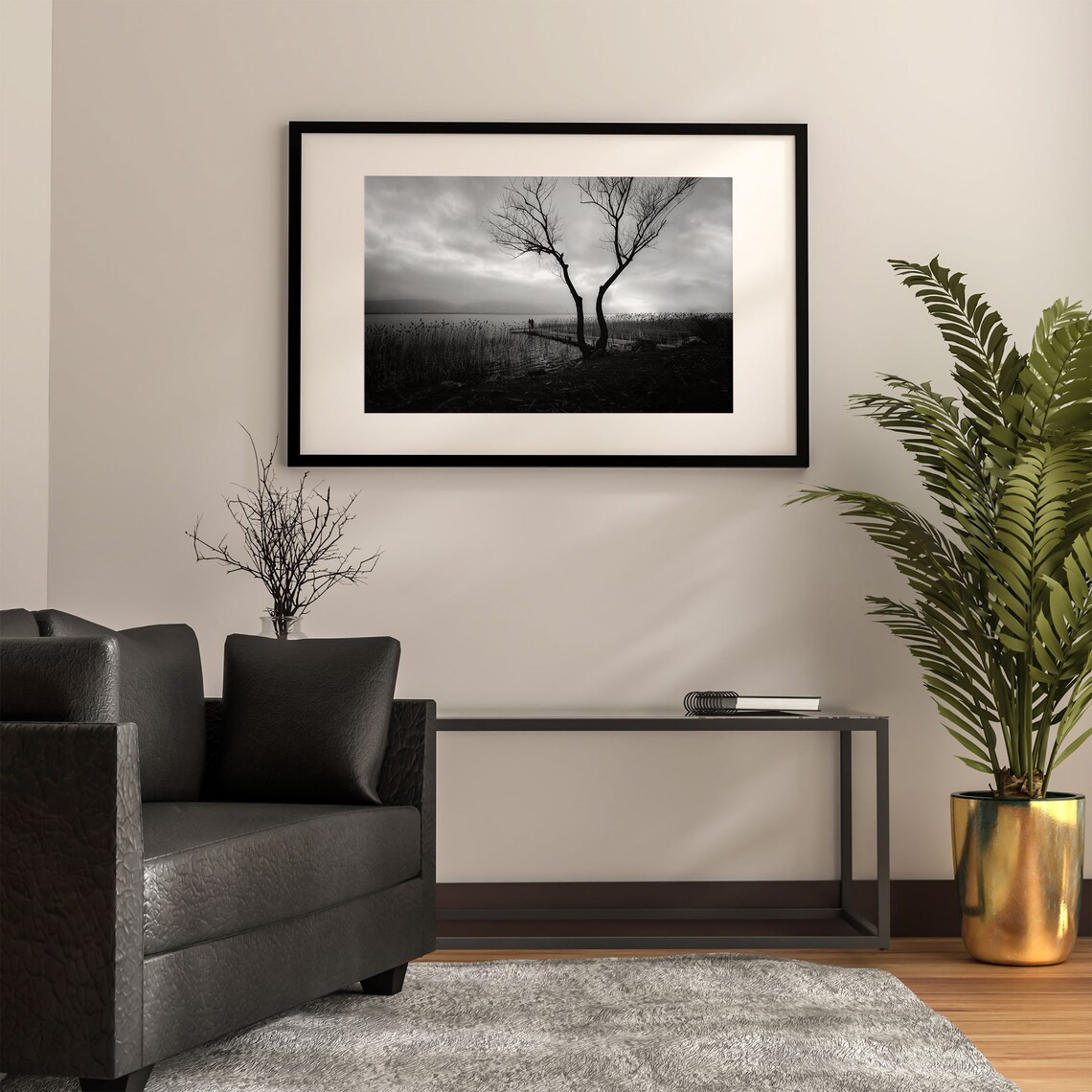 Black And White Landscape Photo, Rustic Lake Decor - Image 2