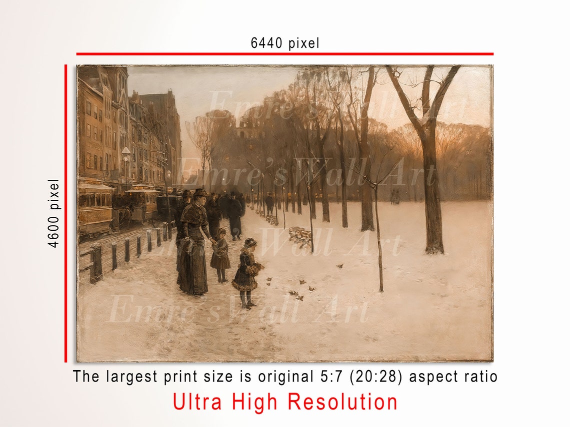 Snowy City Avenue Winter Park Figures Vintage Street Scene Poster - Image 3