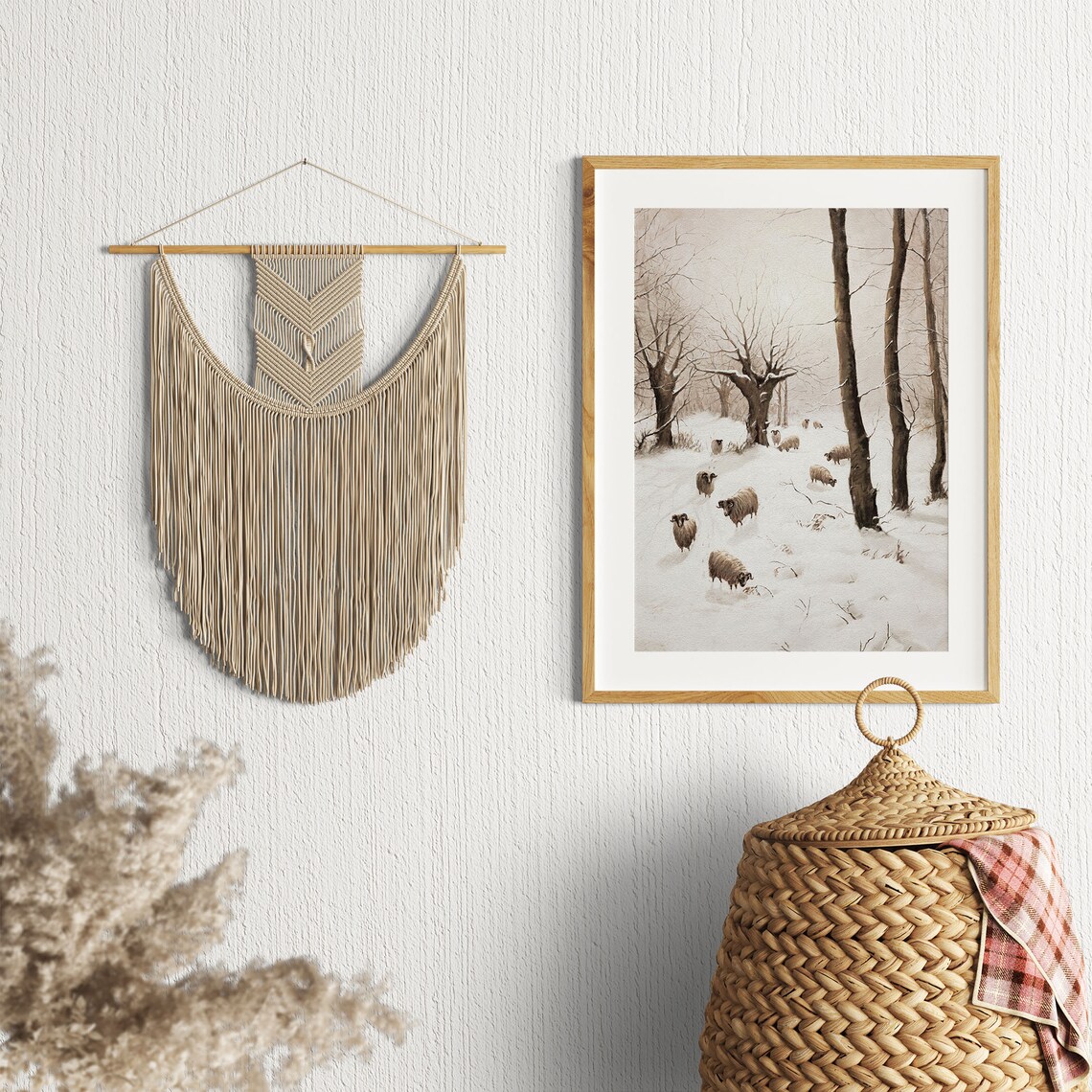 Sheep In Snowy Winter Forest Flock Grazing Vintage Painting Poster - Image 2