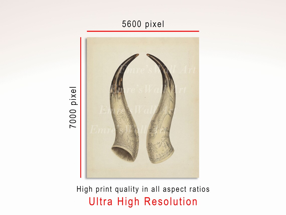Vintage Horn Painting Western Rustic Art Print - Image 3