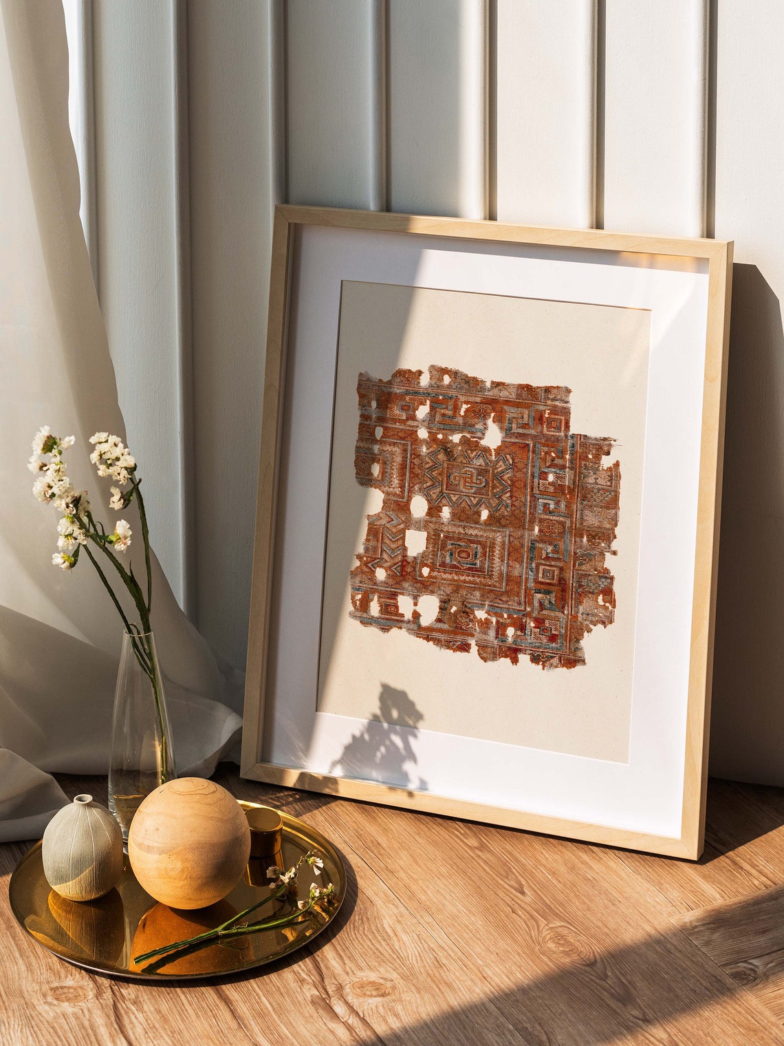 Antique Kilim Textile Fragment Rust Geometric Pattern Poster - Image 2