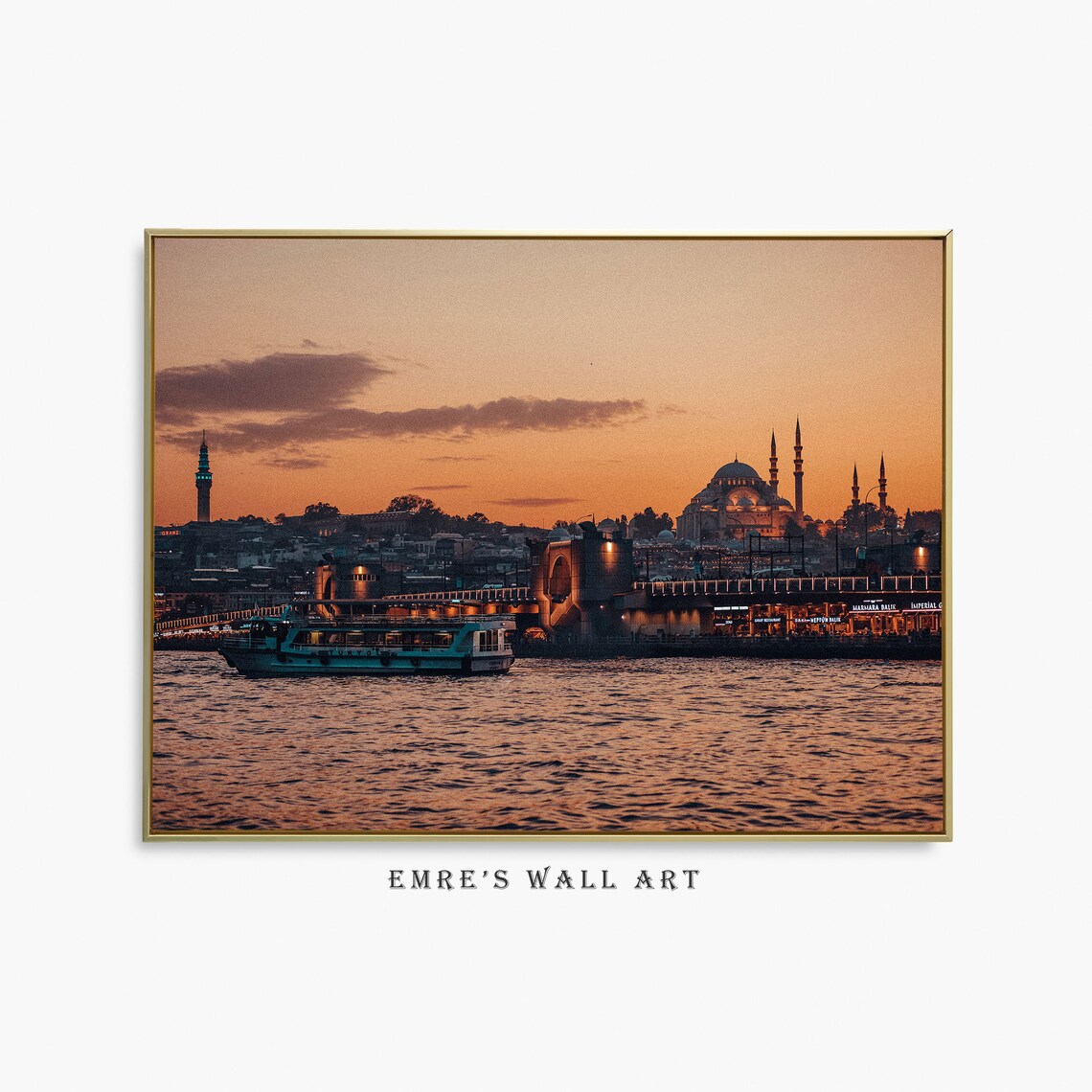 Istanbul Golden Horn Sunset Mosque Bridge Evening Photo Poster