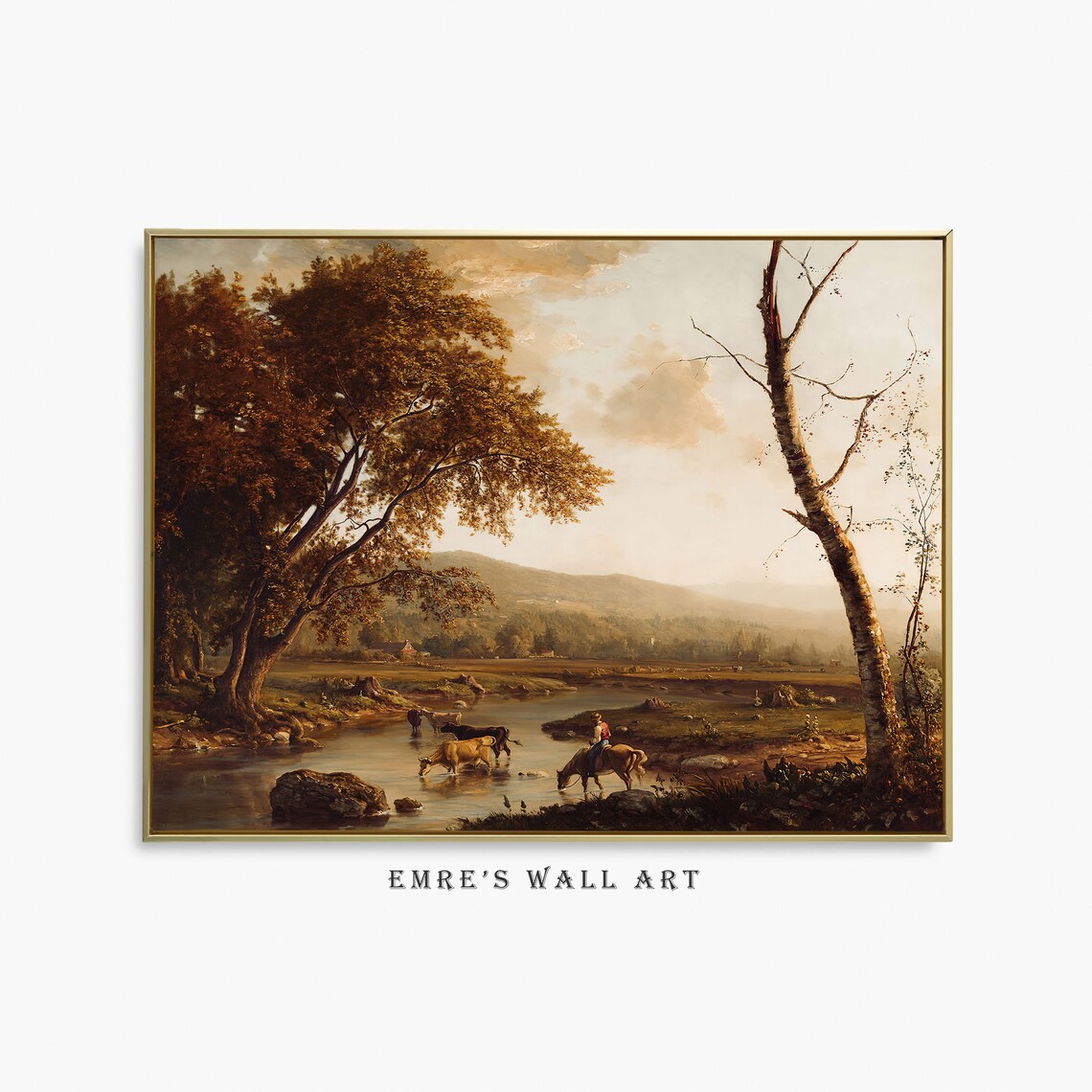 Vintage Autumn Landscape Art Print, Rustic Decor